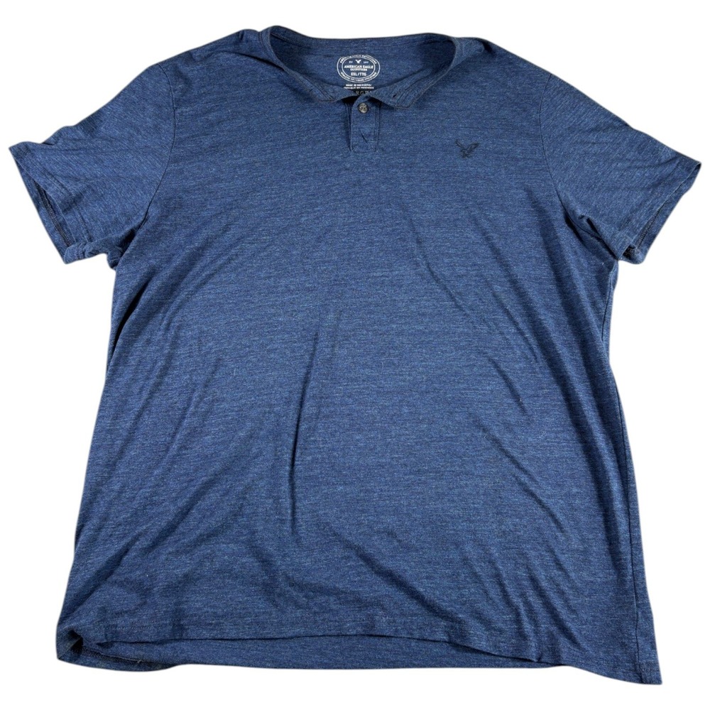 American Eagle Outfitters Henley Shirt Mens 2XL Heathered Blue Embroidered Eagle